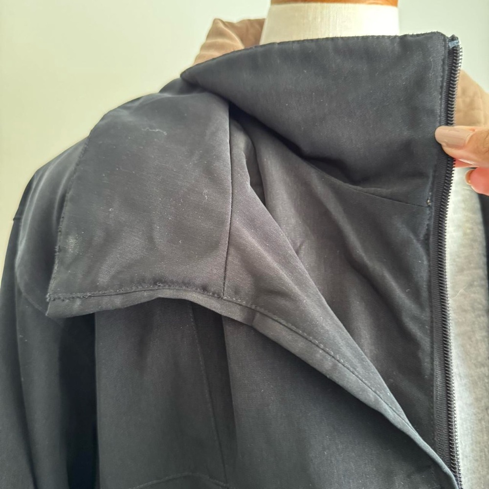 Vintage Black + Tan Coat - Jacket Short Trench XXL - Picture 3 of 8
